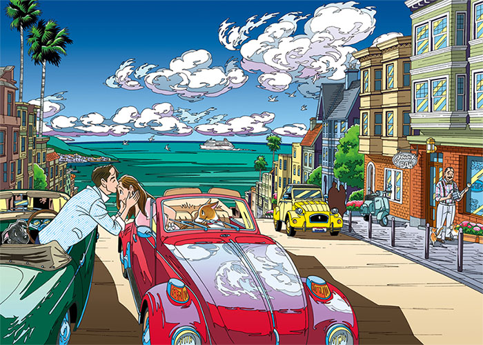 わたせせいぞうの絵画作品　タイトルは、Seabreeze Kiss